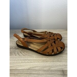 Earth Origins 7.5 ETNELLIE Leather Tan Slingback Sandal Slip-On Closed Toe